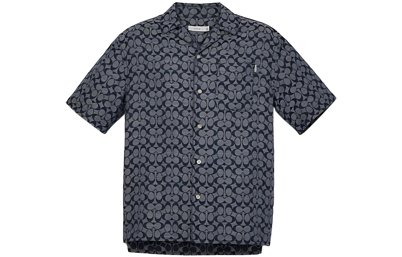 COACH FW22  Grey All-Over Print Button-Down Short Sleeve Shirt C7812-RBC