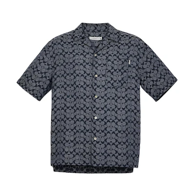 COACH FW22 Grey All-Over Print Button-Down Short Sleeve Shirt C7812-RBC