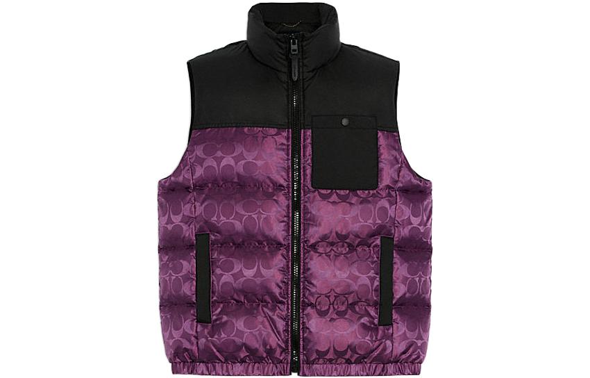 Buy COACH FW22  Purple Logo Print Colorblock Sleeveless Down Vest Casual Jacket CF881-UQE