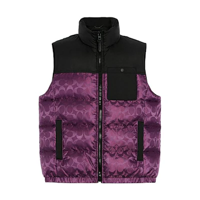 COACH FW22 Purple Logo Print Colorblock Sleeveless Down Vest Casual Jacket CF881-UQE