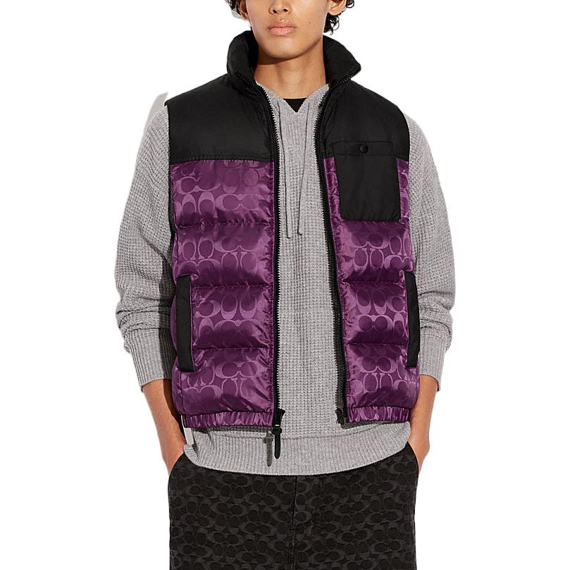 Lookbook COACH FW22  Purple Logo Print Colorblock Sleeveless Down Vest Casual Jacket CF881-UQE