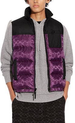 COACH FW22 Purple Logo Print Colorblock Sleeveless Down Vest Casual Jacket CF881-UQE Lookbook COACH FW22 Purple Logo Print Colorblock Sleeveless Down Vest Casual Jacket CF881-UQE