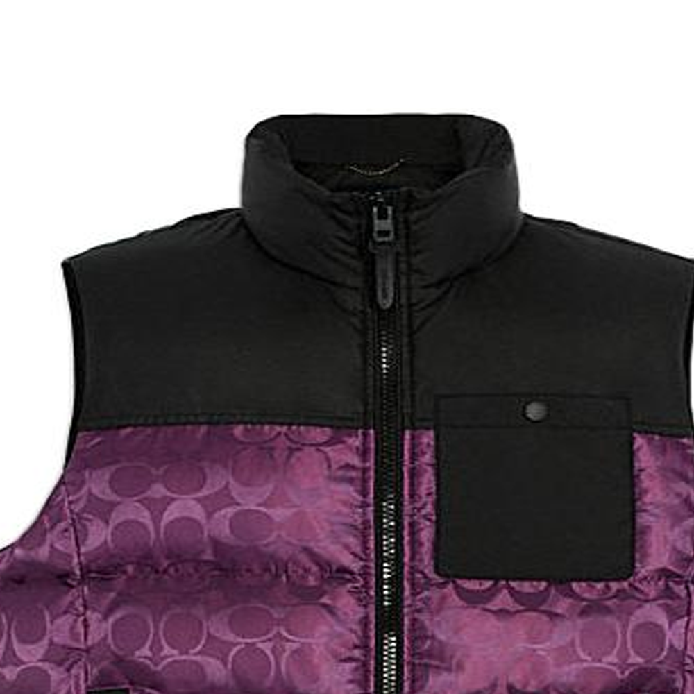 Shop COACH FW22  Purple Logo Print Colorblock Sleeveless Down Vest Casual Jacket CF881-UQE