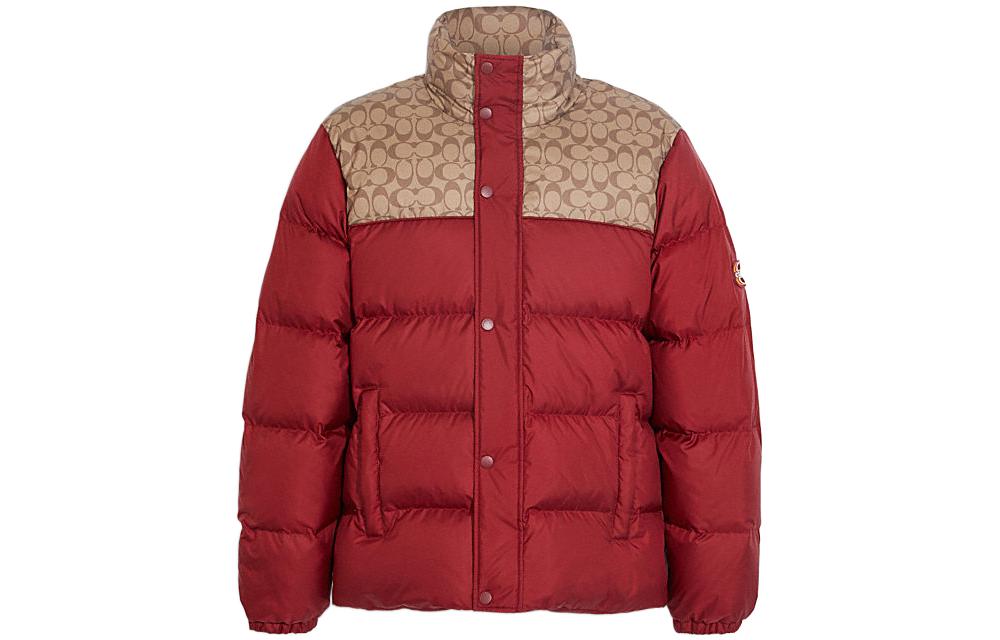 Buy COACH FW22  Red Logo Printed Colorblock Down Jacket CE333-RED