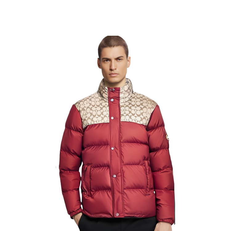 Details for COACH FW22  Red Logo Printed Colorblock Down Jacket CE333-RED