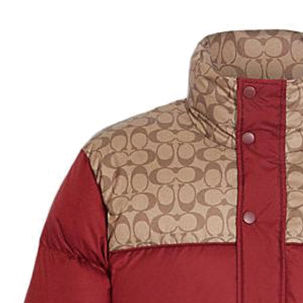 Cheap COACH FW22  Red Logo Printed Colorblock Down Jacket CE333-RED