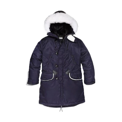 COACH FW22 Solid Color Mid-Length Hooded Down Jacket Navy Blue 59584-M9N