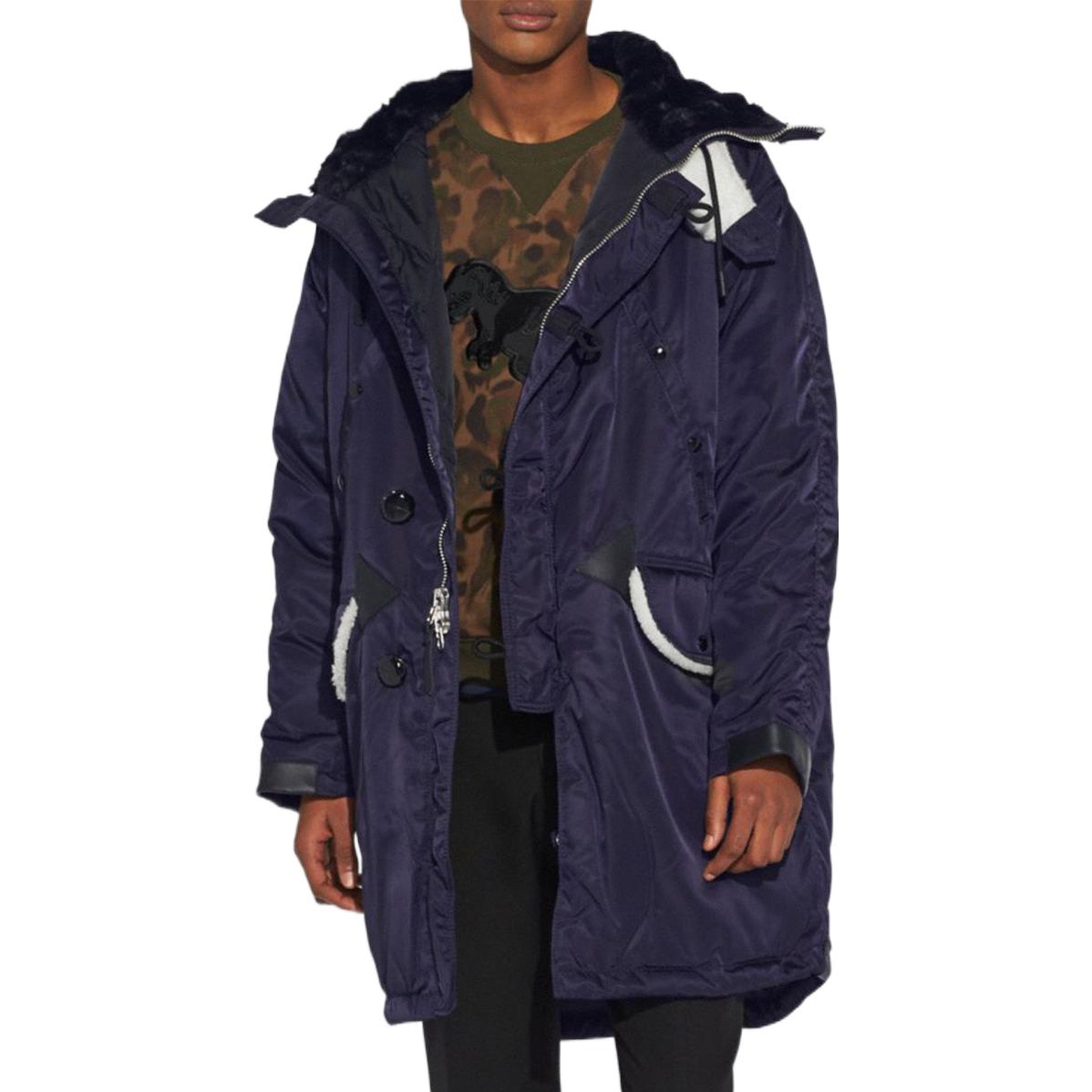 Purchase COACH FW22  Solid Color Mid-Length Hooded Down Jacket Navy Blue 59584-M9N