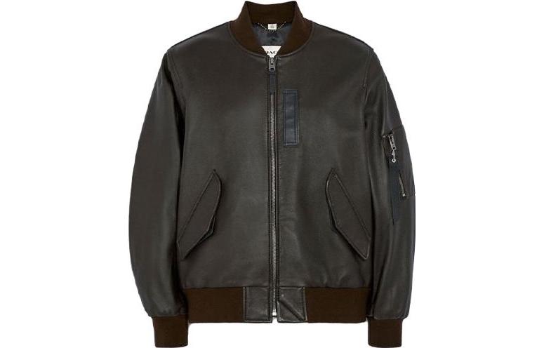 COACH FW22  Solid Zip Pocket Casual Leather Jacket - Dark Brown C1960-RXW