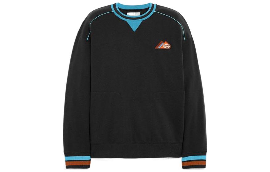 COACH FW22 Black Crewneck Logo Sweatshirt with Ribbed Trim CD209-R38