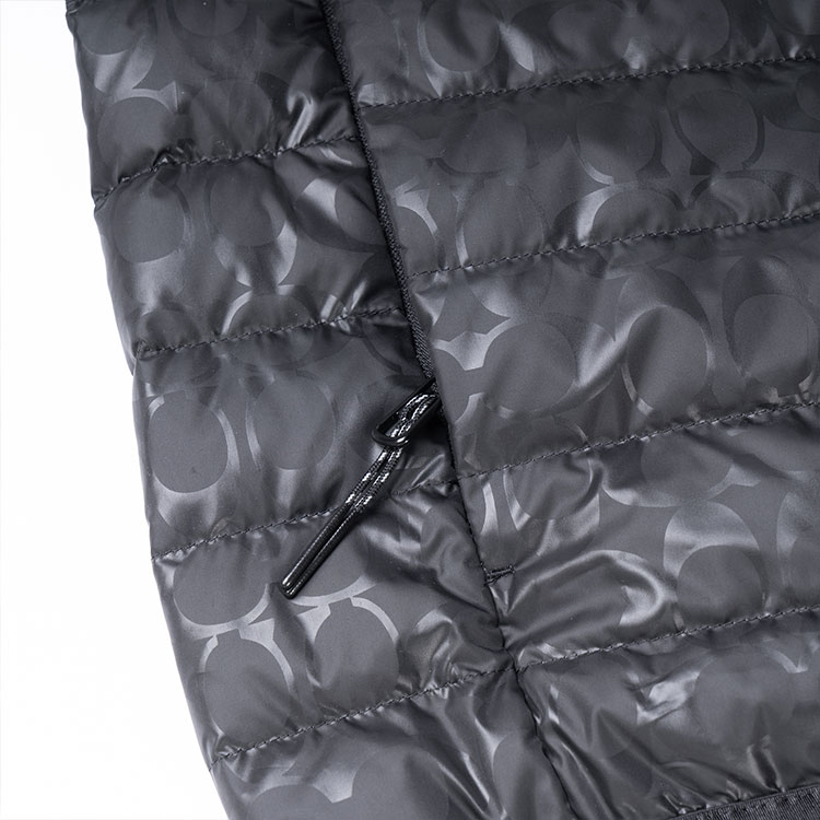 Details for COACH FW22 Black Hooded Zip-Up Puffer Jacket with Logo for Men. C5189-BLK