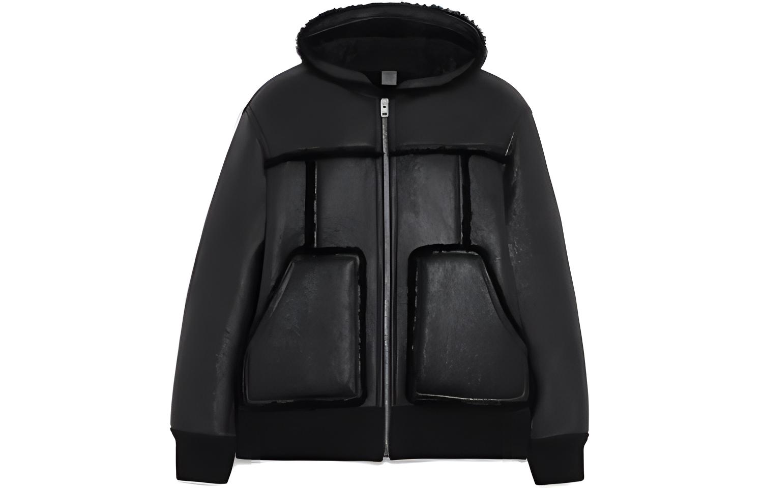 COACH FW22 Black Shearling Leather Long-Sleeve Hooded Jacket for Men CD177-BLK