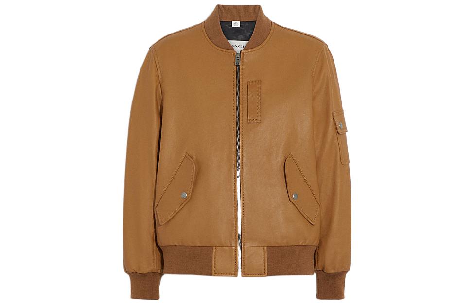 COACH FW22 Brown Patchwork Zip Baseball Collar Jacket CB809-CAM