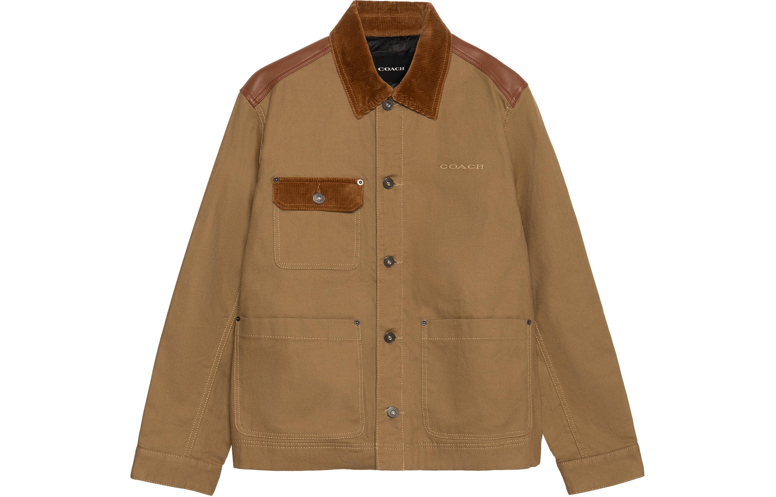 COACH FW22 Color-Block Logo Embroidered Single-Breasted Jacket Khaki Men C7815-KHA