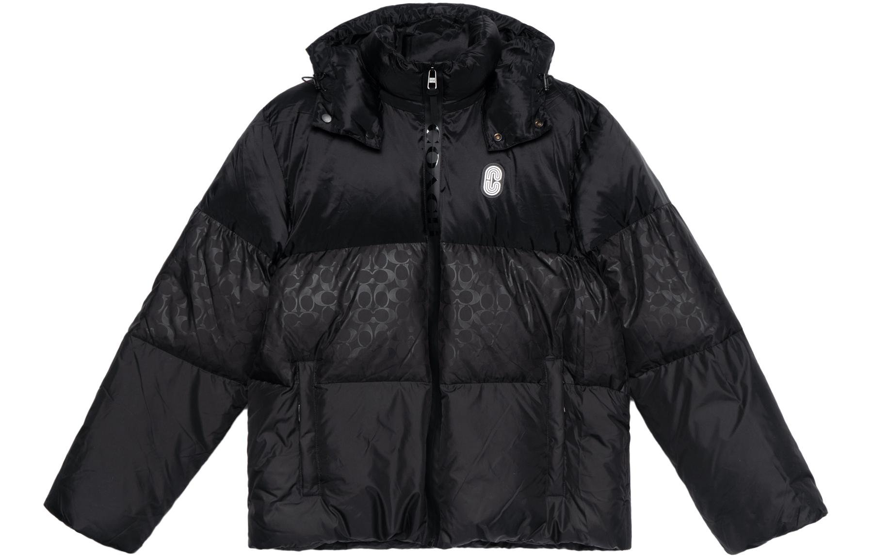 COACH FW22 Colorblock Logo Patch Hooded Down Jacket Unisex Black CI011-BLC