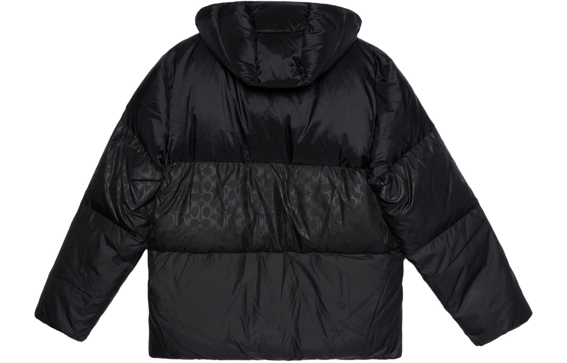 Lookbook COACH FW22 Jaket Hitam Unisex Logo Patch Hooded Down Warna Blok CI011-BLC