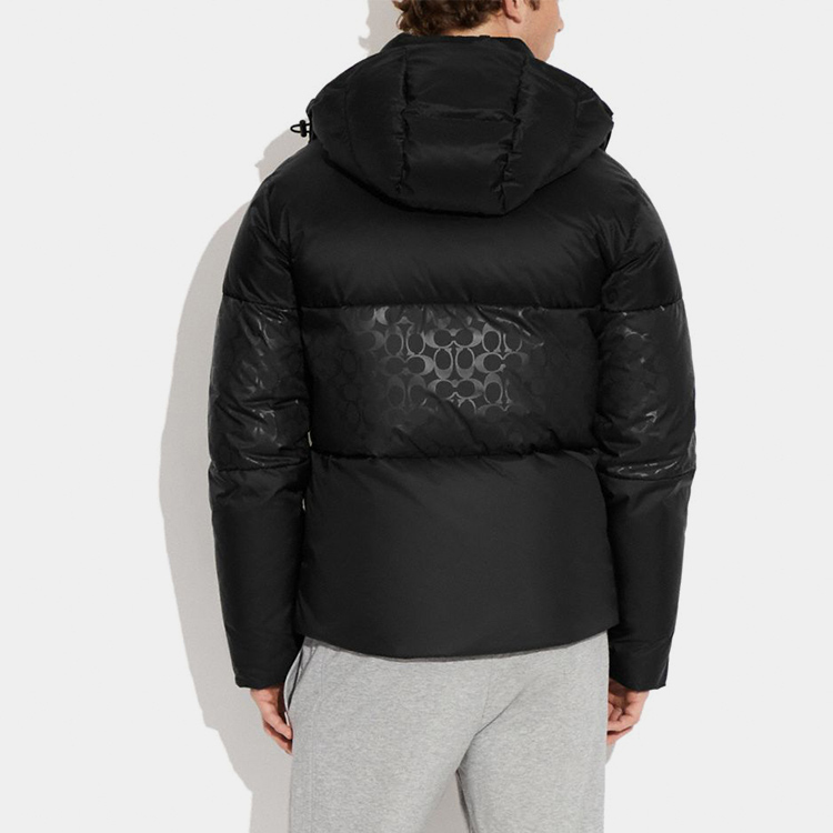 Purchase COACH FW22 Jaket Hitam Unisex Logo Patch Hooded Down Warna Blok CI011-BLC