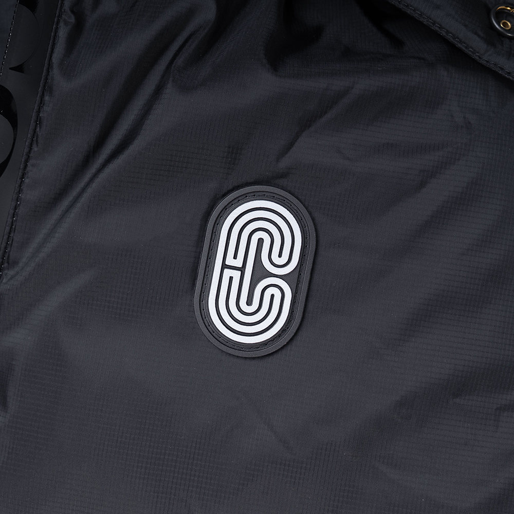 Cheap COACH FW22 Jaket Hitam Unisex Logo Patch Hooded Down Warna Blok CI011-BLC