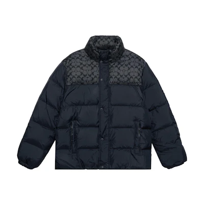 COACH FW22 Colorblock Logo Quilted Down Jacket Navy Blue - CE333-V0U