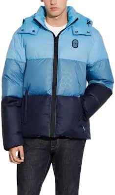 COACH FW22 Colorblock Print Hooded Puffer Jacket Men’s Mixed Blue CB661-BLMC Shop COACH FW22 Colorblock Print Hooded Puffer Jacket Men’s Mixed Blue CB661-BLMC