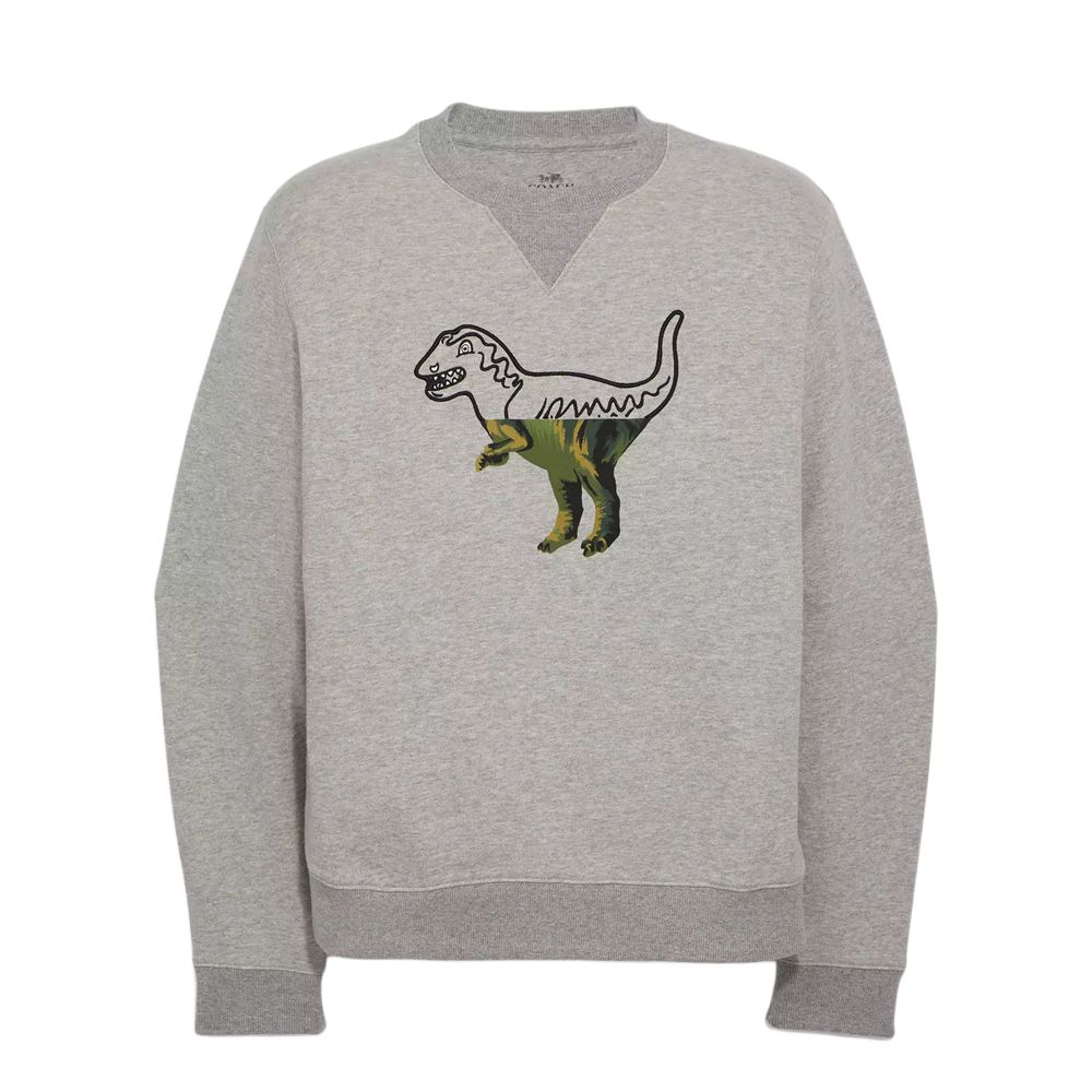 COACH FW22 Dinosaur Graphic Crewneck Sweatshirt Gray Mens 3849L-MGO