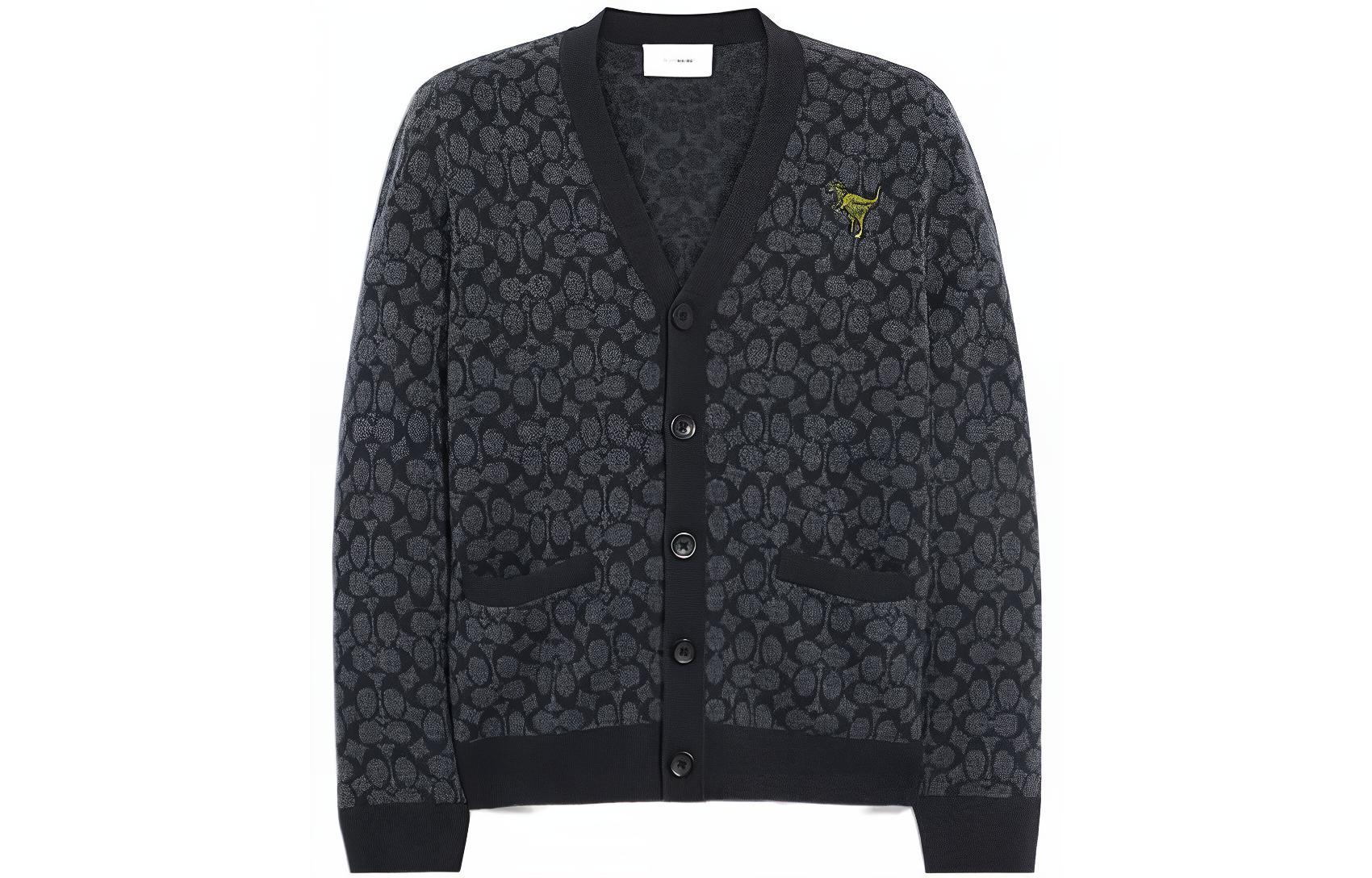 COACH FW22 Gray Patterned V-Neck Button-Up Long-Sleeve Knit Cardigan for Men CE934-S8N