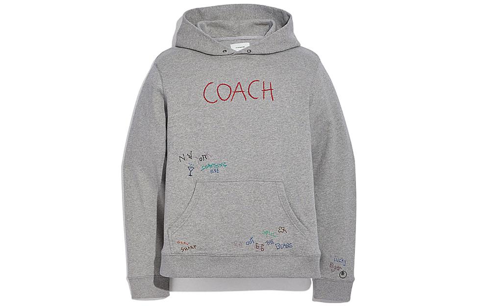 COACH FW22 Grey Hoodie with Hand-Drawn Lettering Design C3730-SLO