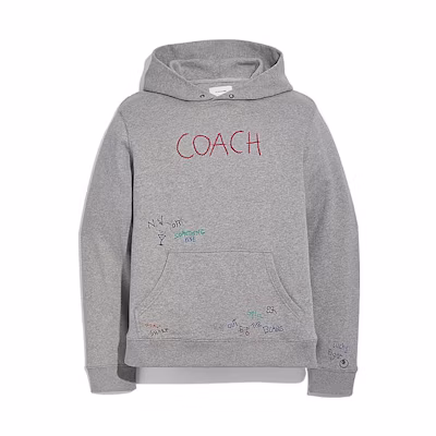 COACH FW22 Grey Hoodie with Hand-Drawn Lettering Design C3730-SLO