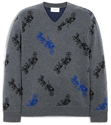 COACH FW22 Grey V-Neck Patterned Knit Sweater for Men. CE280-GRM Order COACH FW22 Grey V-Neck Patterned Knit Sweater for Men. CE280-GRM