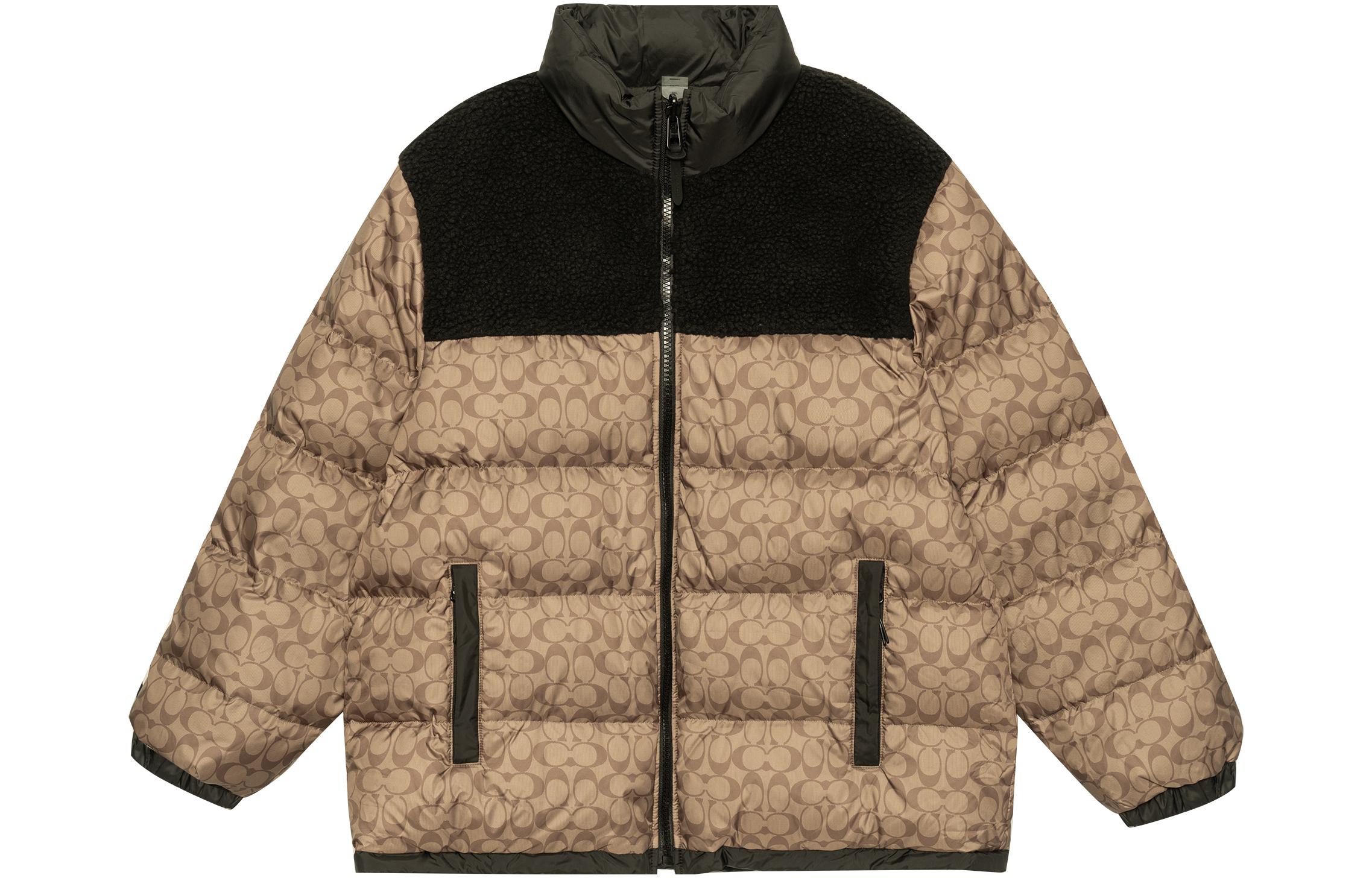 COACH FW22 Logo Print Colorblock Down Jacket Khaki CE338-UWF