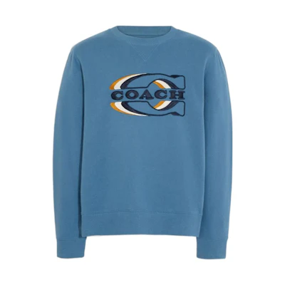 Coach FW22 Logo Print Crewneck Pullover Sweatshirt Blue - CE343-BLU