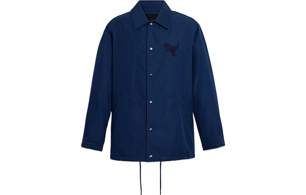 COACH FW22 Navy Blue Logo Embroidered Loose Fit Long Sleeve Jacket CA921-BLU