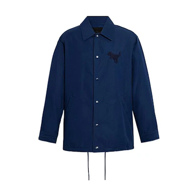 COACH FW22 Navy Blue Logo Embroidered Loose Fit Long Sleeve Jacket CA921-BLU