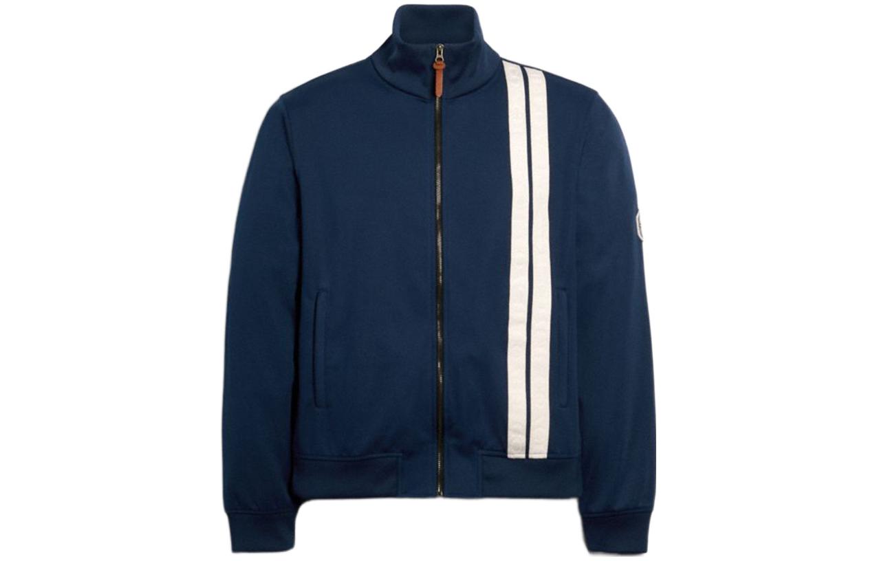COACH FW22 Navy Zip-Up Jacket with Striped Trim 89746-NAV