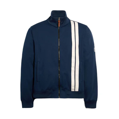 COACH FW22 Navy Zip-Up Jacket with Striped Trim 89746-NAV