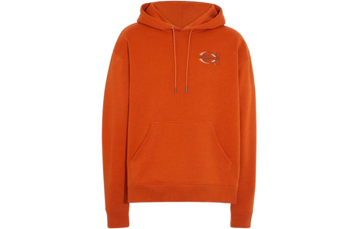 COACH FW22 Solid Color Logo Embroidered Orange Hoodie for Men CE334-ORG