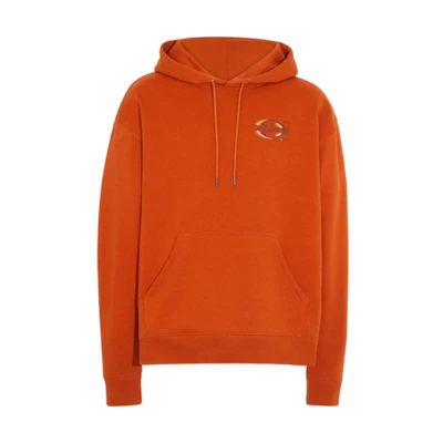 COACH FW22 Solid Color Logo Embroidered Orange Hoodie for Men CE334-ORG
