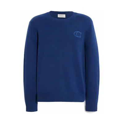 COACH FW22 Solid Logo Crewneck Long Sleeve Casual Sweater Men’s Blue CE344-DEN