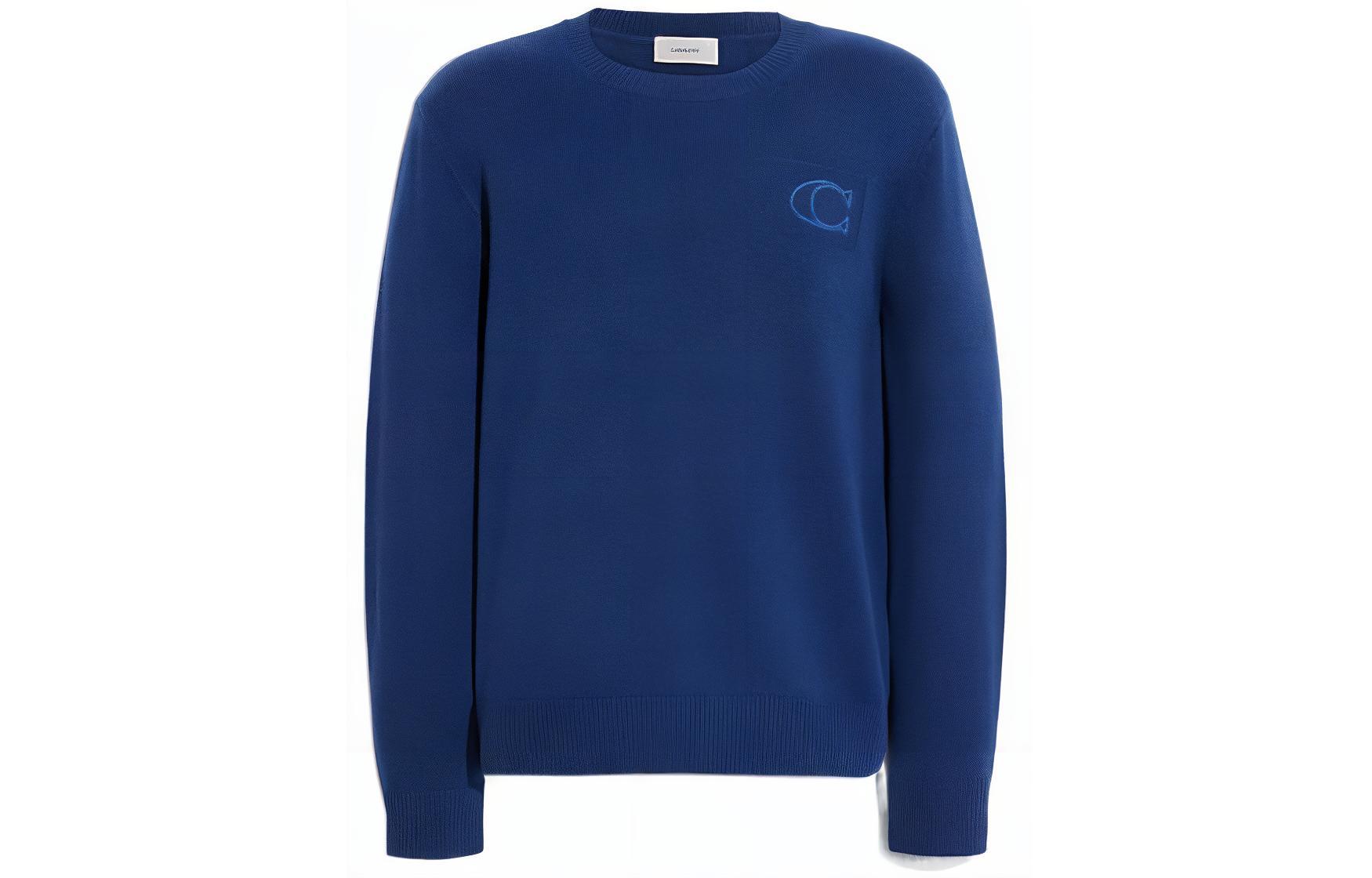 Order COACH FW22 Solid Logo Crewneck Long Sleeve Casual Sweater Men’s Blue CE344-DEN