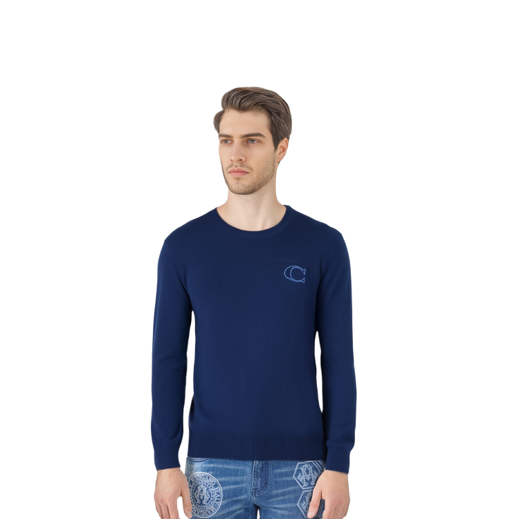 Shop COACH FW22 Solid Logo Crewneck Long Sleeve Casual Sweater Men’s Blue CE344-DEN