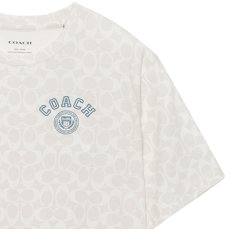 Shop 코치 FW22 유니섹스 화이트 로고 프린트 크루넥 티셔츠 CB575-CAH