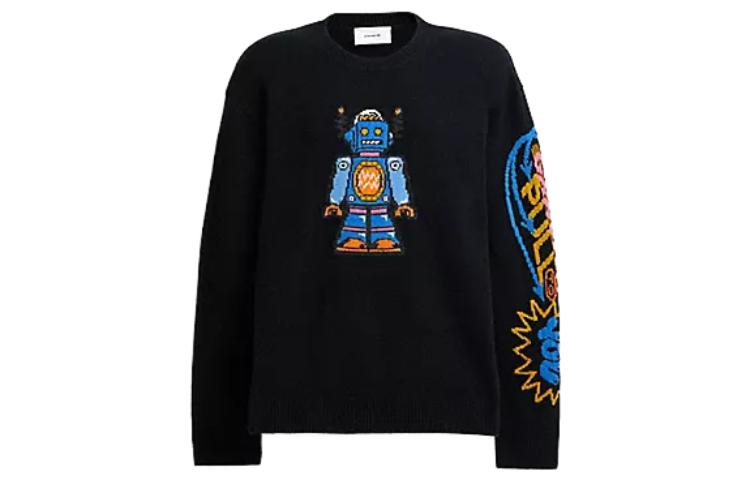 Order COACH FW23 黑色刺繡寬鬆長袖圓領毛衣 CN620-BLC