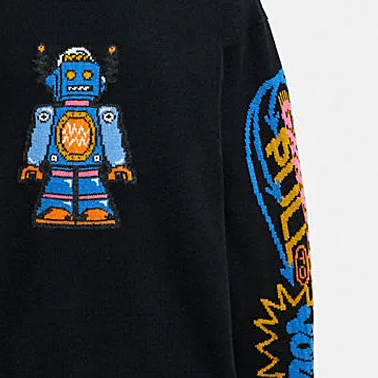 Purchase COACH FW23 黑色刺繡寬鬆長袖圓領毛衣 CN620-BLC