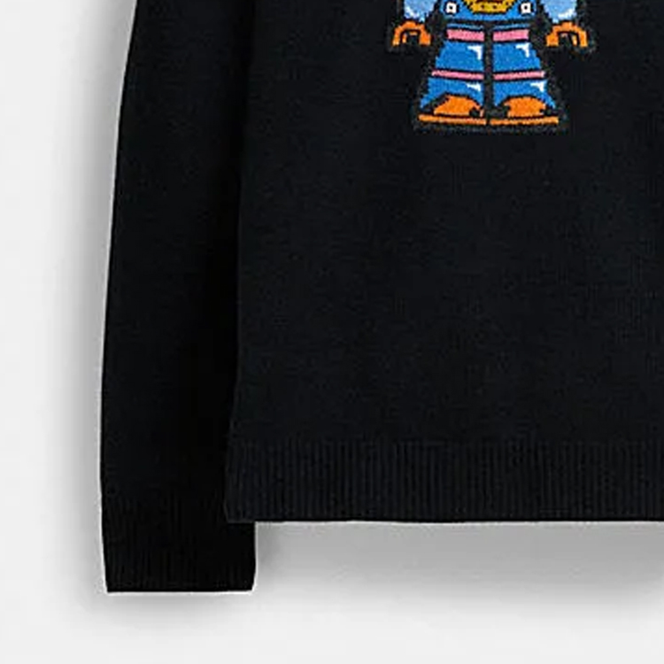 Details for COACH FW23 黑色刺繡寬鬆長袖圓領毛衣 CN620-BLC