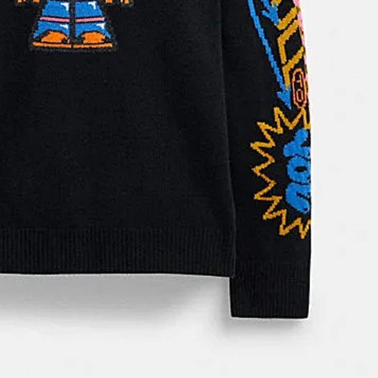 Sizing COACH FW23 黑色刺繡寬鬆長袖圓領毛衣 CN620-BLC