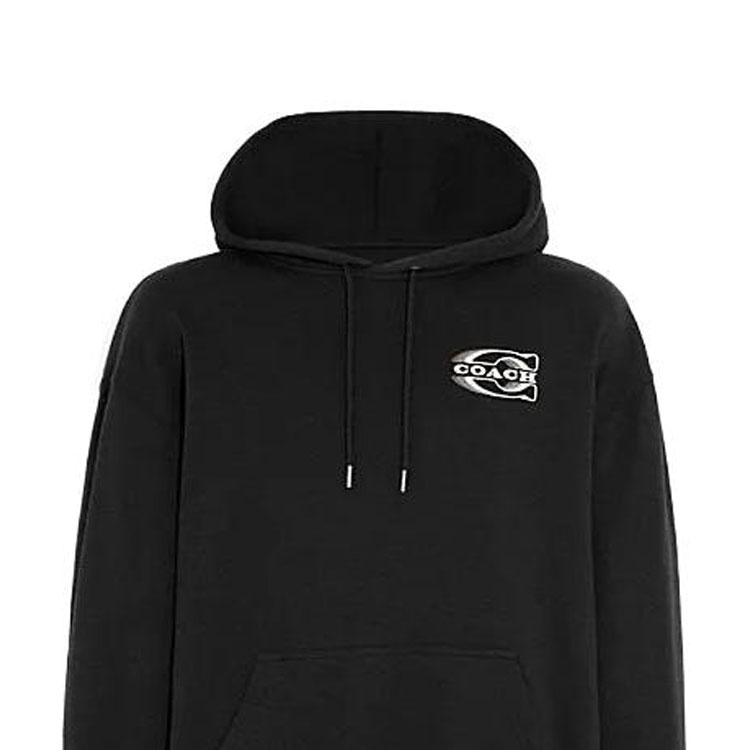 Shop COACH FW23 Hoodie Hitam dengan Cetak Logo. CE334-R38