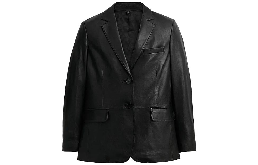 Order 코치 FW23 블랙 싱글 브레스트 가죽 자켓. CQ220-BLK