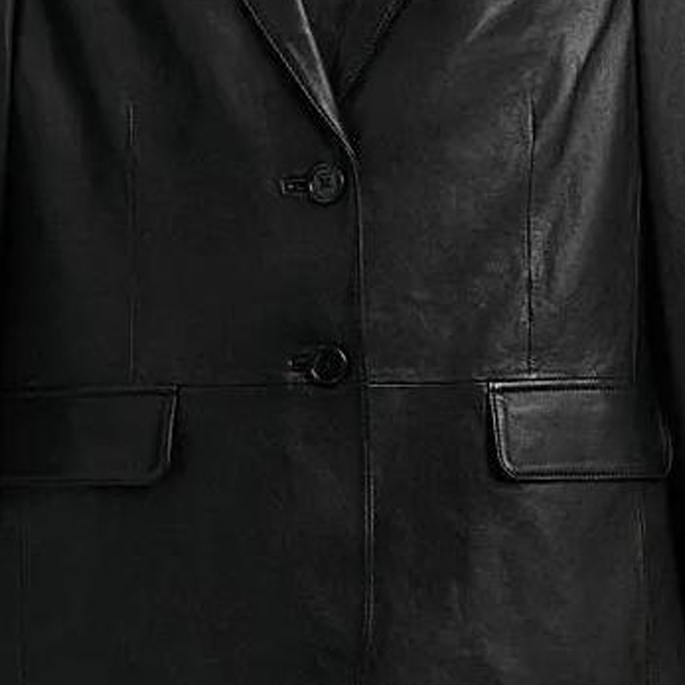 Sizing 코치 FW23 블랙 싱글 브레스트 가죽 자켓. CQ220-BLK