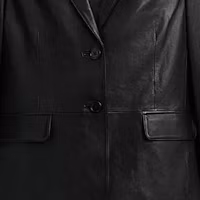 Sizing COACH FW23 Black Leather Jacket with Single-Breasted Design. CQ220-BLK