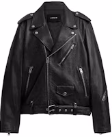 Order COACH FW23 黑色拉鍊翻領皮夾克 CL359-BLK